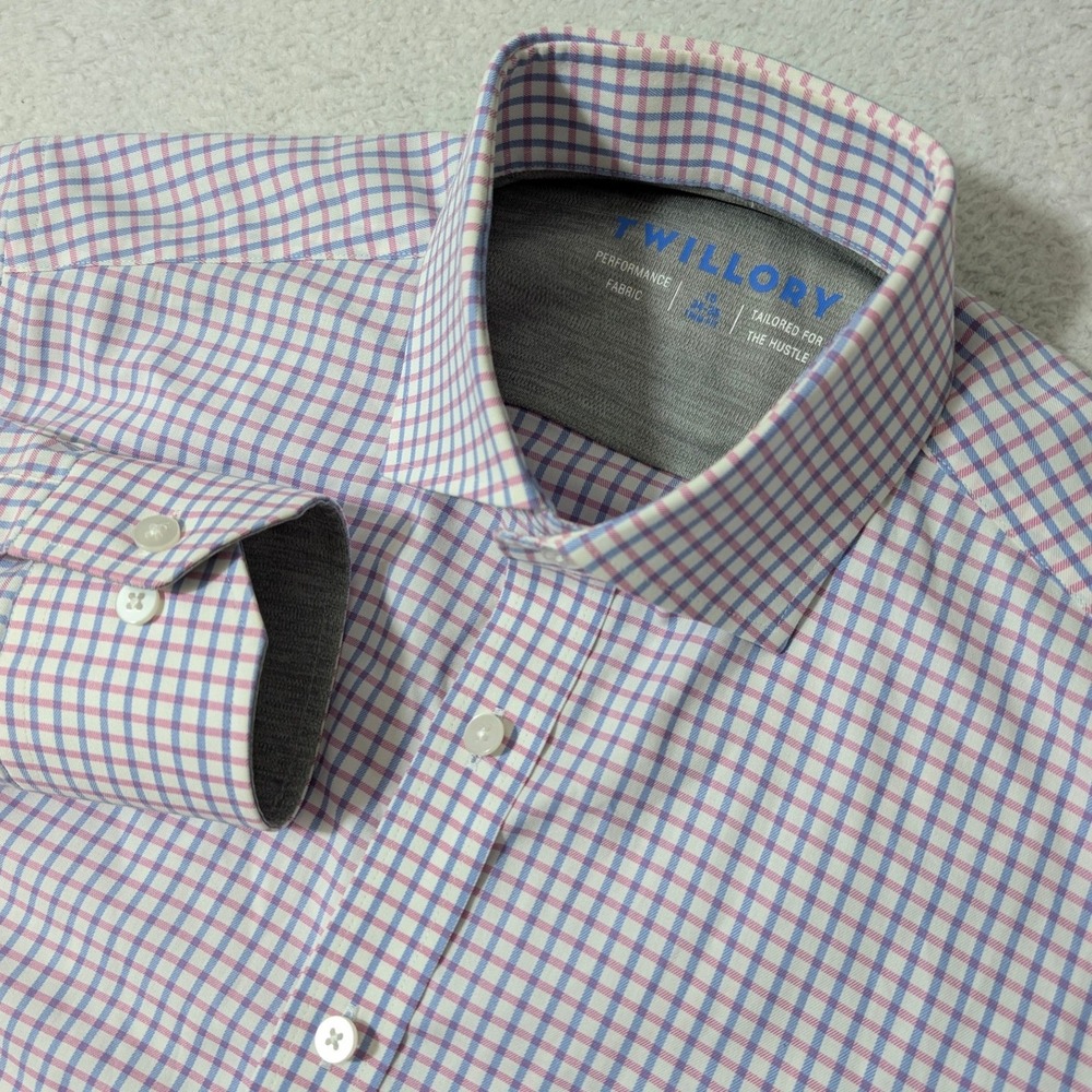 Twillory Dress Shirt Mens 15 34/35 White Blue Purple Stretch L/S Trim Fit‎